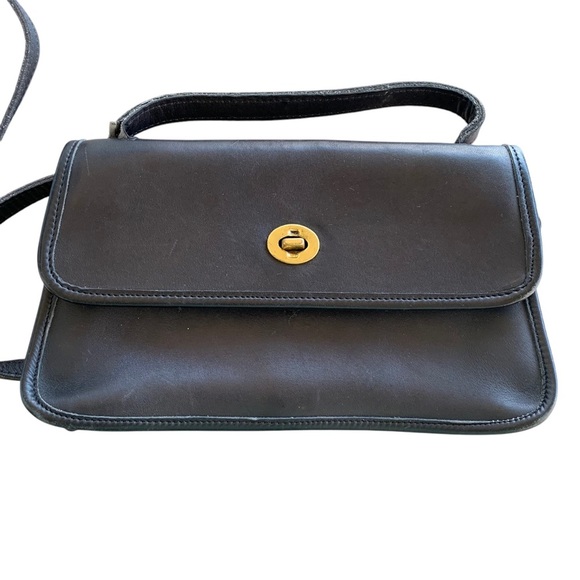 Vintage Coach Hand Bag Crossbody Black 9044 Geometric Long Strap Handle